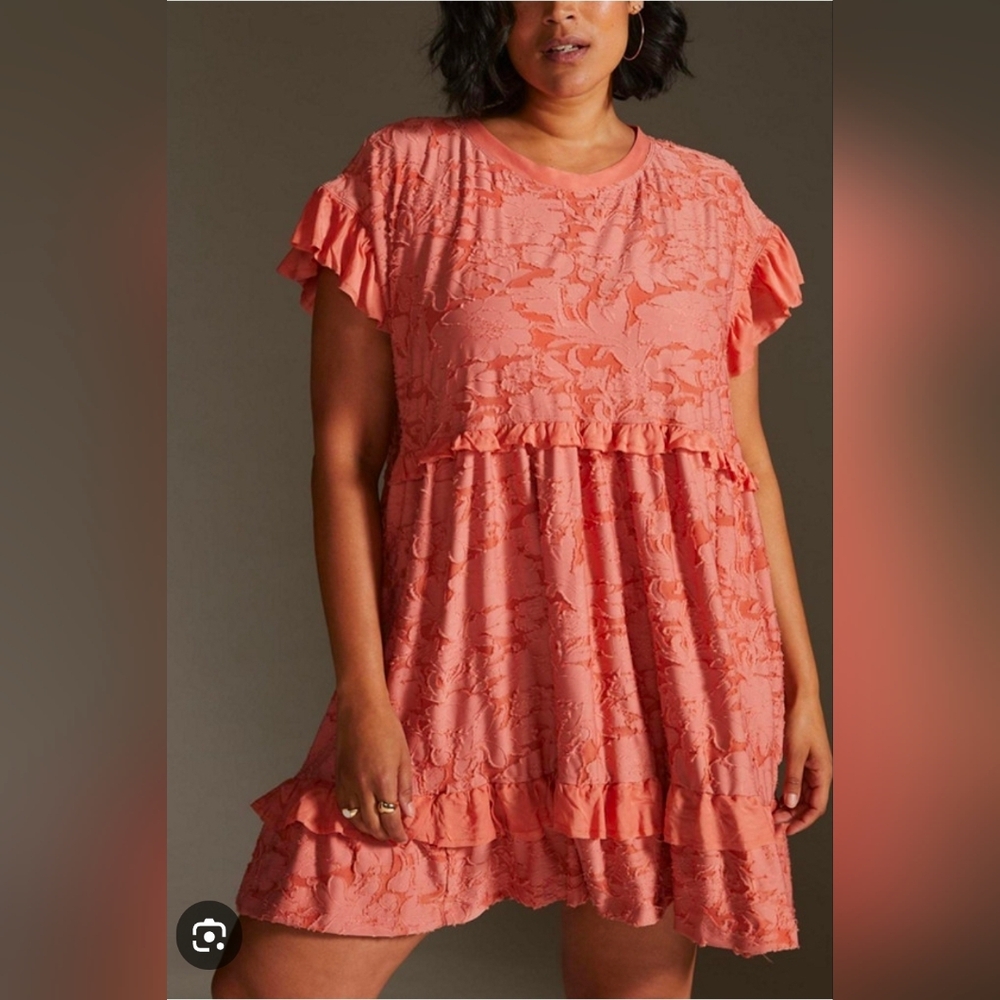Anthropologie Coral Pink Ruffled Mini Dress